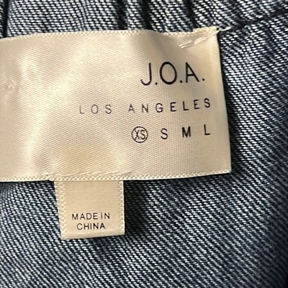 JOA Los Angeles Womens Strapless Blue Denim Jumpsuit  Wide Leg Cropped Frayed XS - Picture 8 of 11